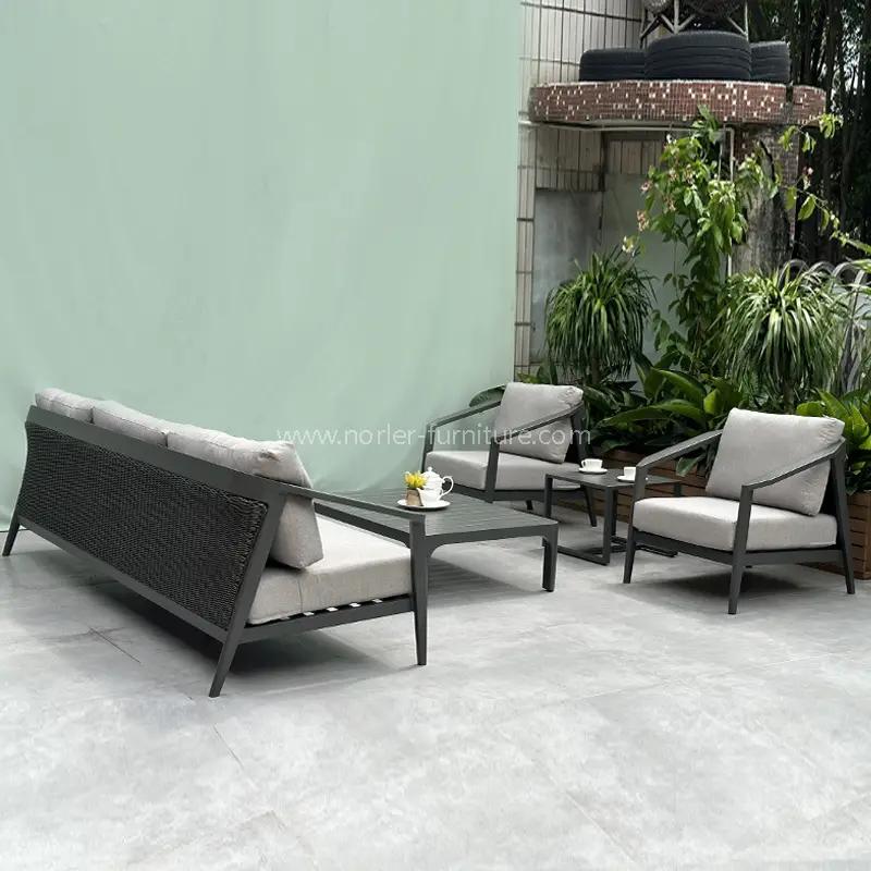 Outdoor Minimalist Handmade PE Rattan Aluminum Frame Sofa