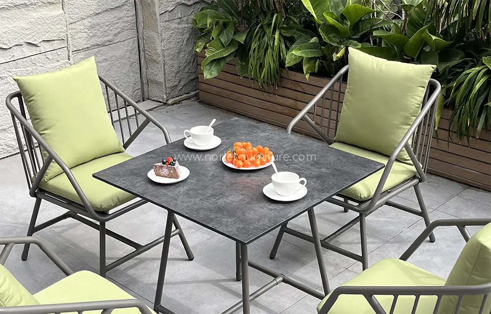 High Quality Outdoor Aluminum Frame Green Fabric Dining Set