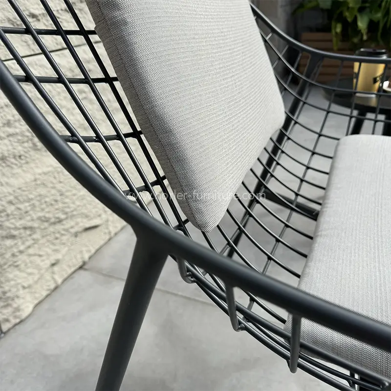 Outdoor Courtyard Black Aluminum Waterproof Cushion Balcony Set