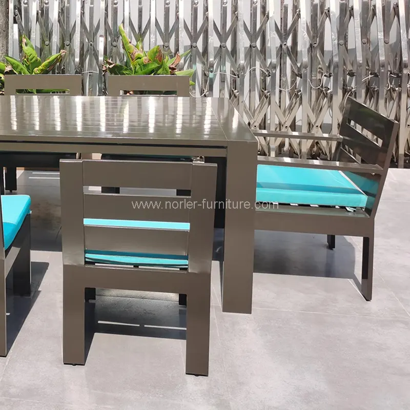 বহিরঙ্গন বিলাসবহুল অ্যালুমিনিয়াম ফ্রেম ডাইনিং সেট